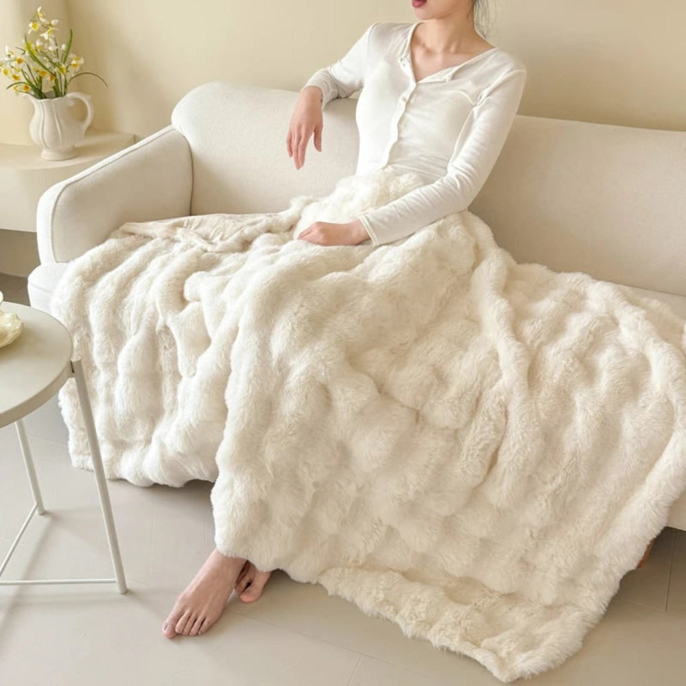 Luxury Soft Double Layer Faux Fur Throw Blanket for Bed Sofa Couch and Home Decor