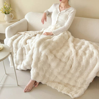 Luxury Soft Double Layer Faux Fur Throw Blanket for Bed Sofa Couch and Home Decor