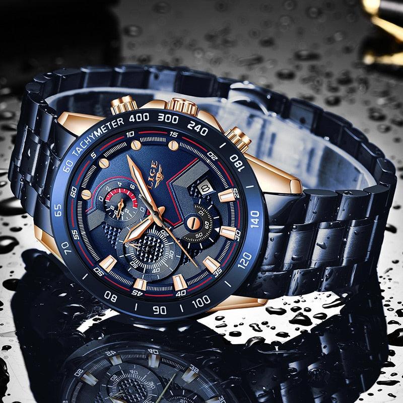 Luxury Stainless Steel Mens Quartz Watch Waterproof Wristwatch