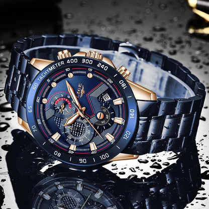 Luxury Stainless Steel Mens Quartz Watch Waterproof Wristwatch
