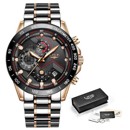 Luxury Stainless Steel Mens Quartz Watch Waterproof Wristwatch