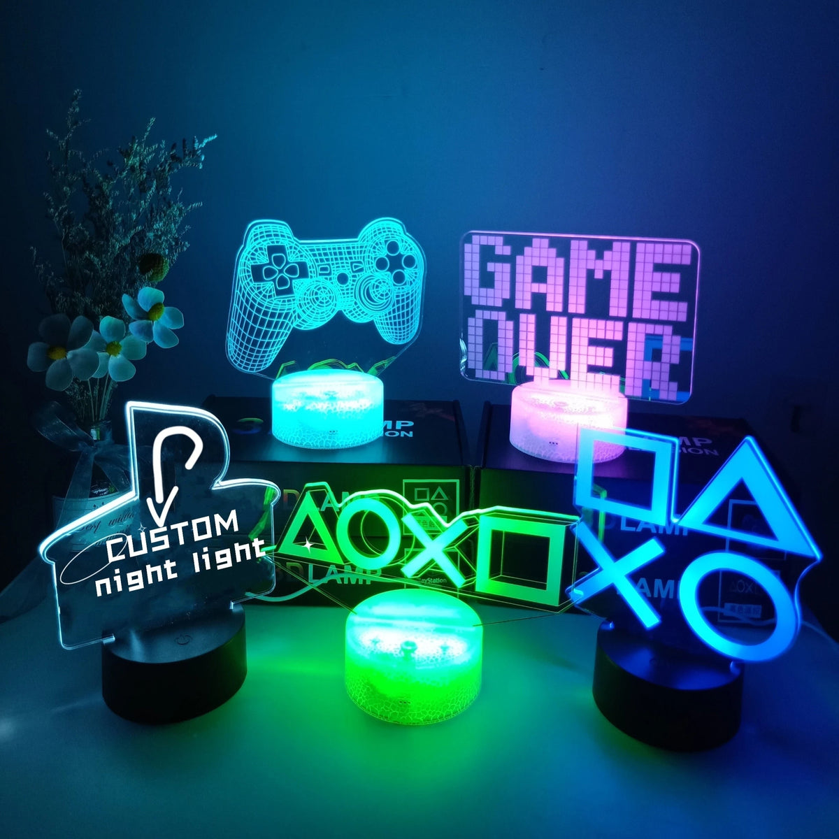 Magische gaming-nachtlamp met ledverlichting, RGB-lamp met 16 kleuren voor bureau en slaapkamer