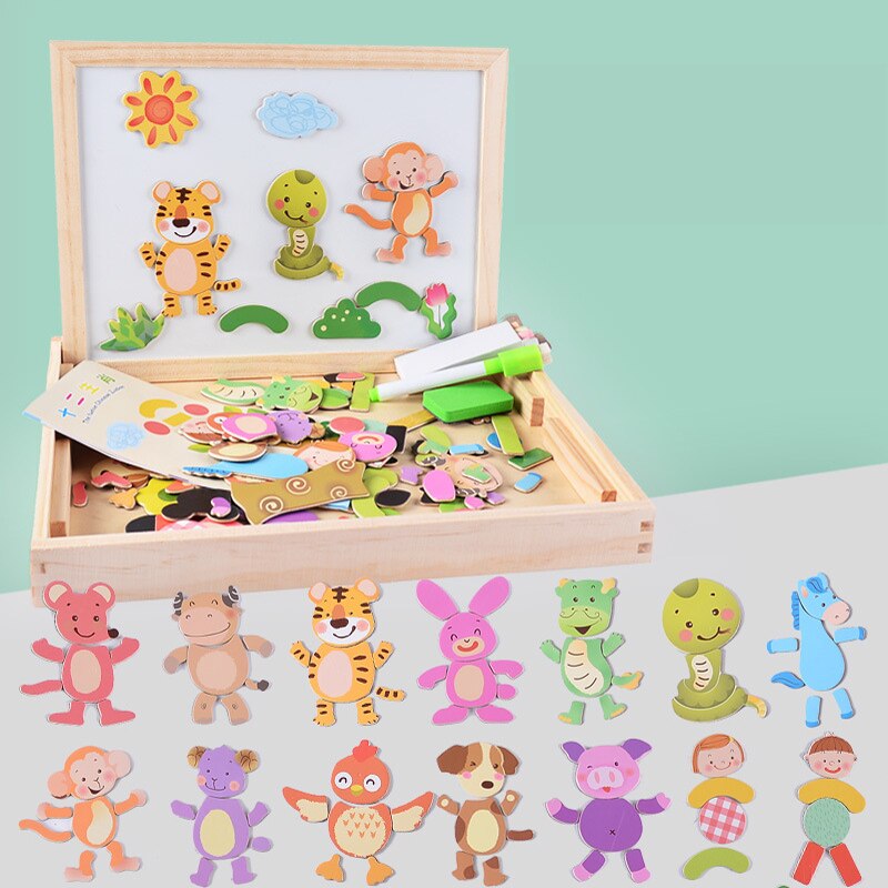 Magnetic Drawing Puzzle Board Educational Wooden Learning Toy
