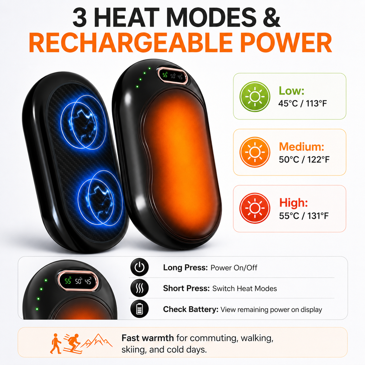 Magnetic Rechargeable Double-Sided Hand Warmers