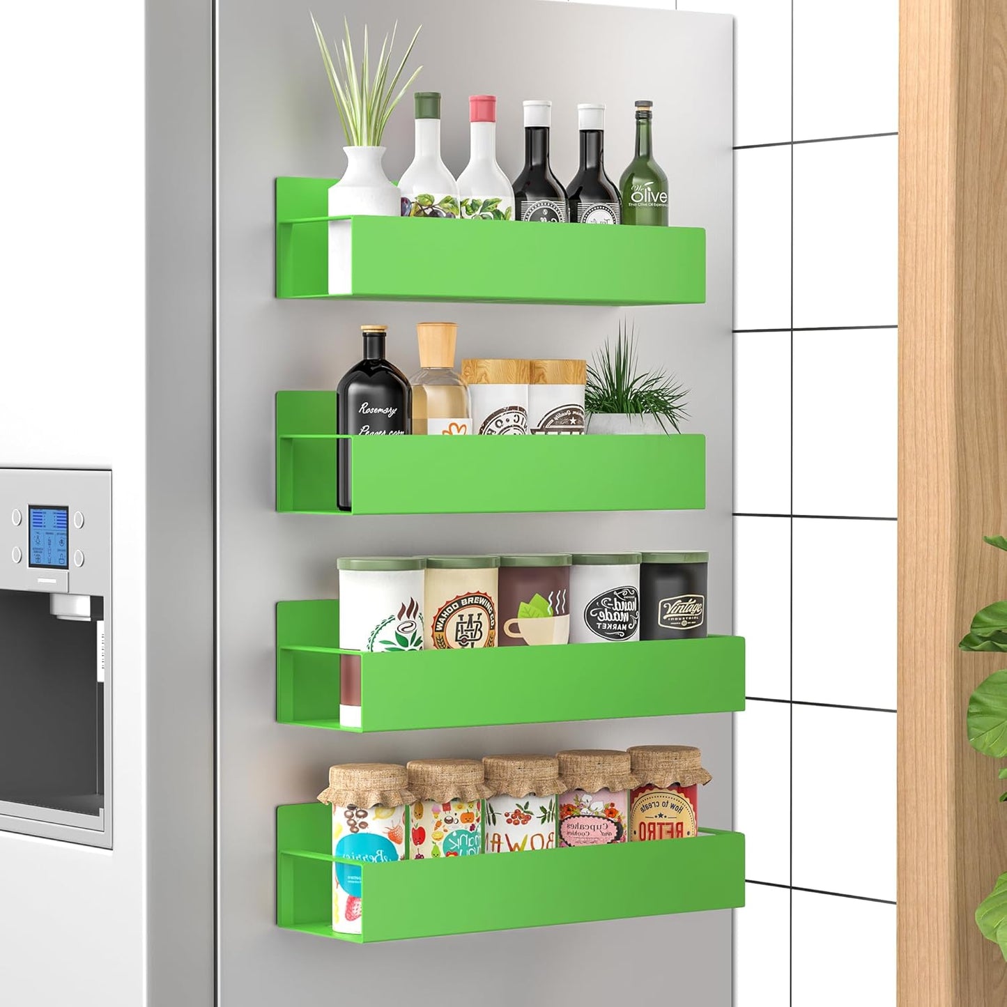 Magnetic Spice Rack Set of 4 Space-Saving Kitchen Organizer