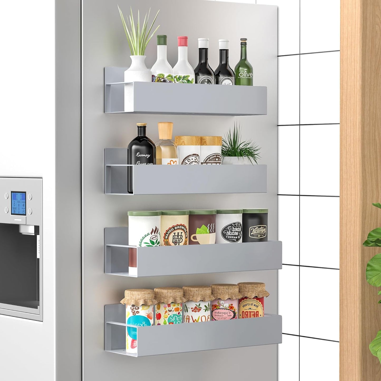 Magnetic Spice Rack Set of 4 Space-Saving Kitchen Organizer