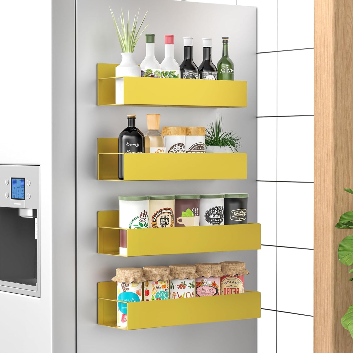 Magnetic Spice Rack Set of 4 Space-Saving Kitchen Organizer