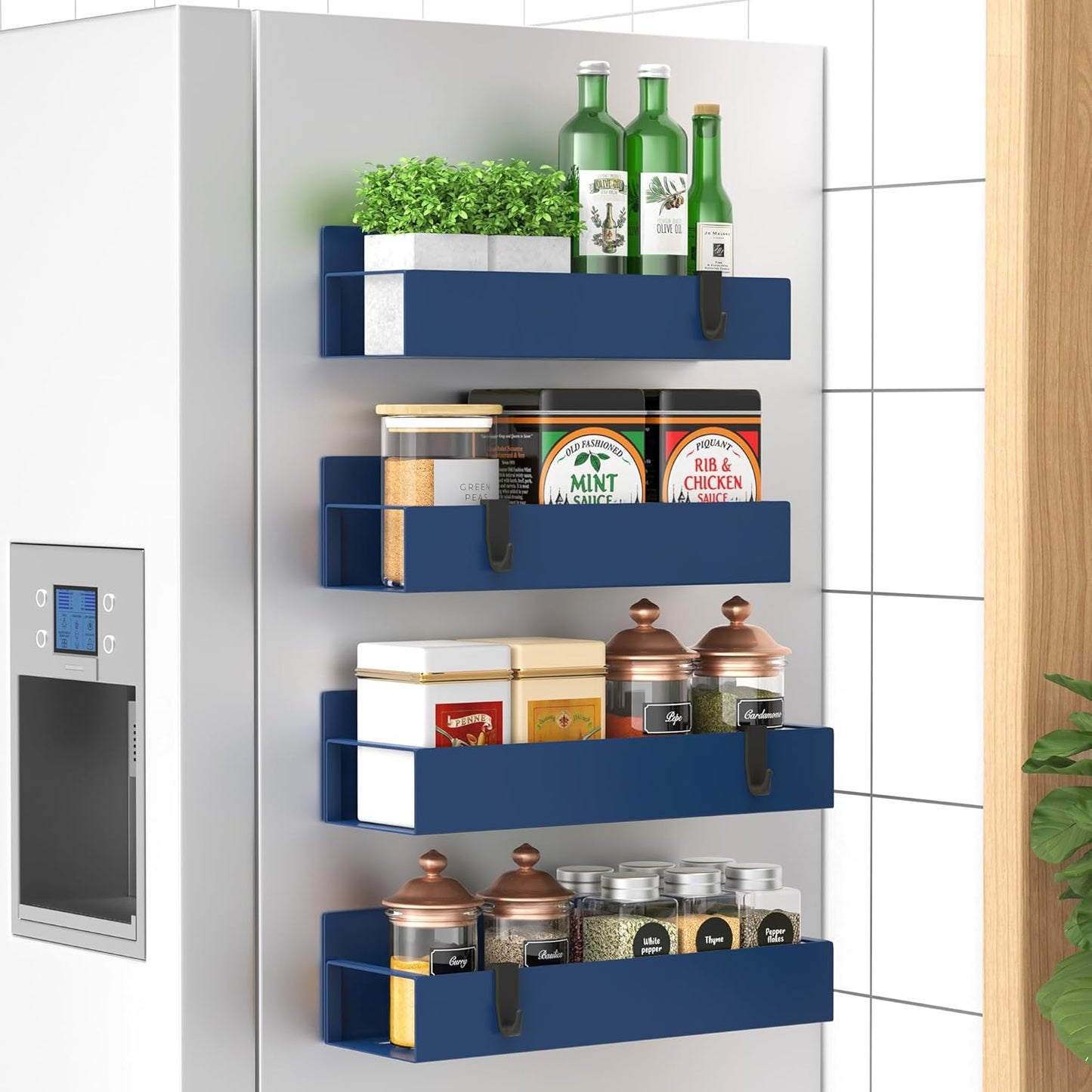 Magnetic Spice Rack Set of 4 Space-Saving Kitchen Organizer