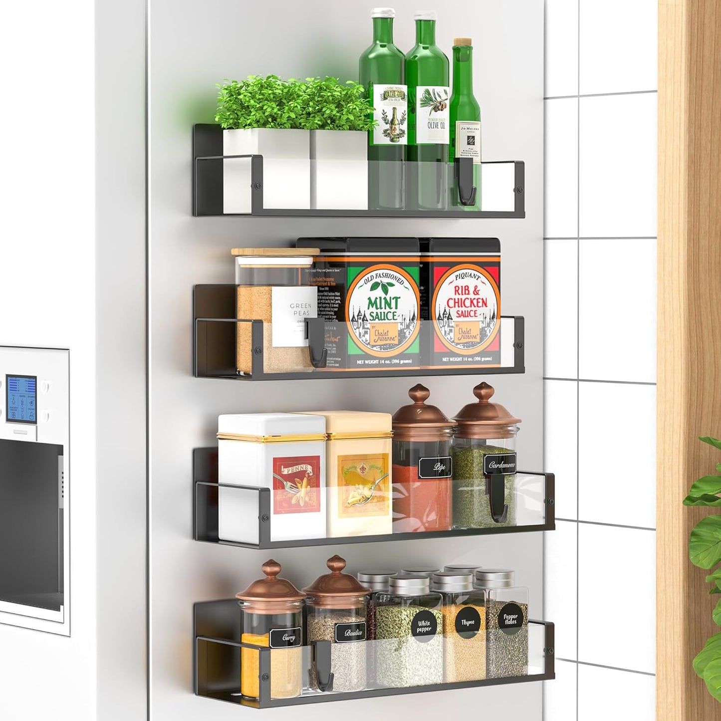 Magnetic Spice Rack Set of 4 Space-Saving Kitchen Organizer