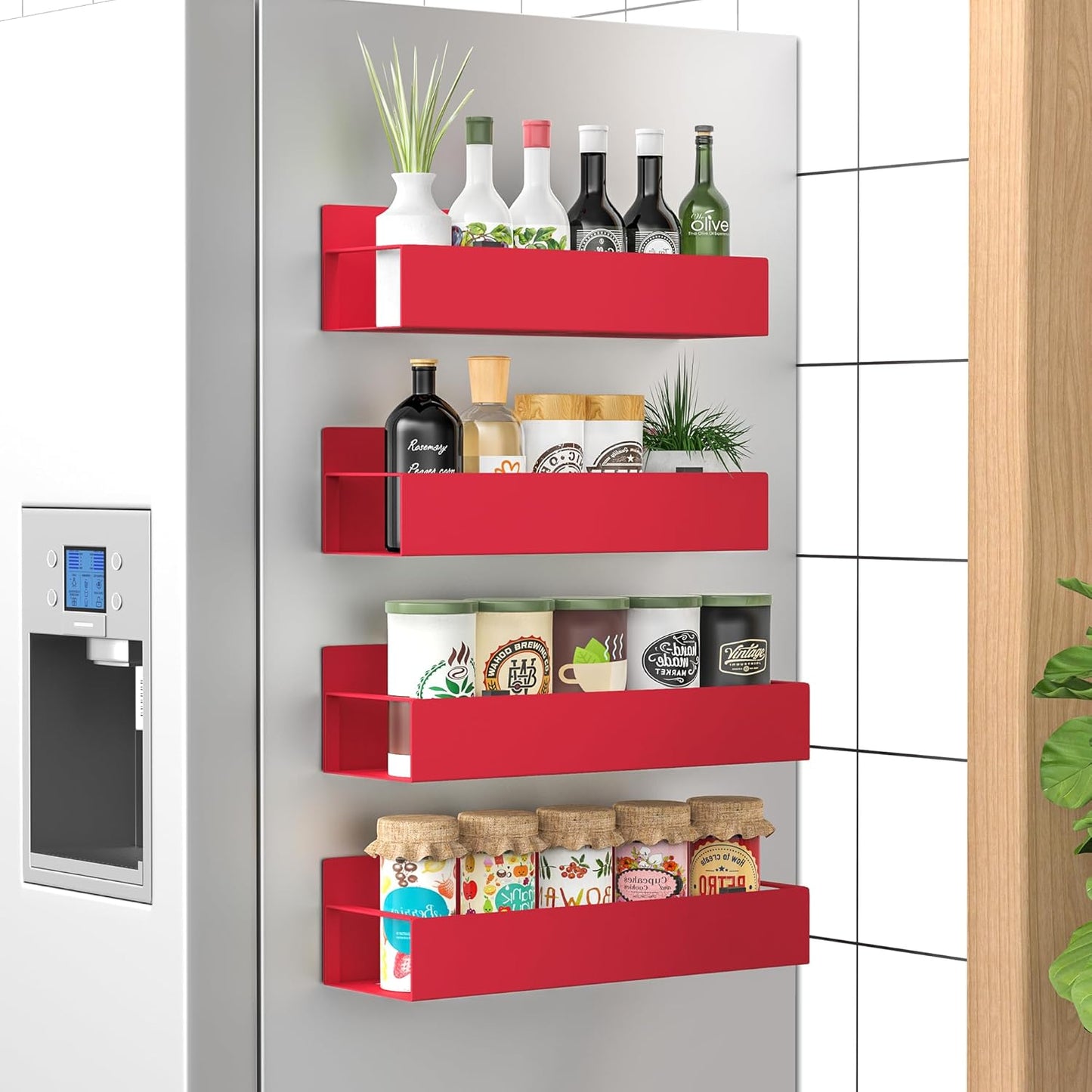 Magnetic Spice Rack Set of 4 Space-Saving Kitchen Organizer