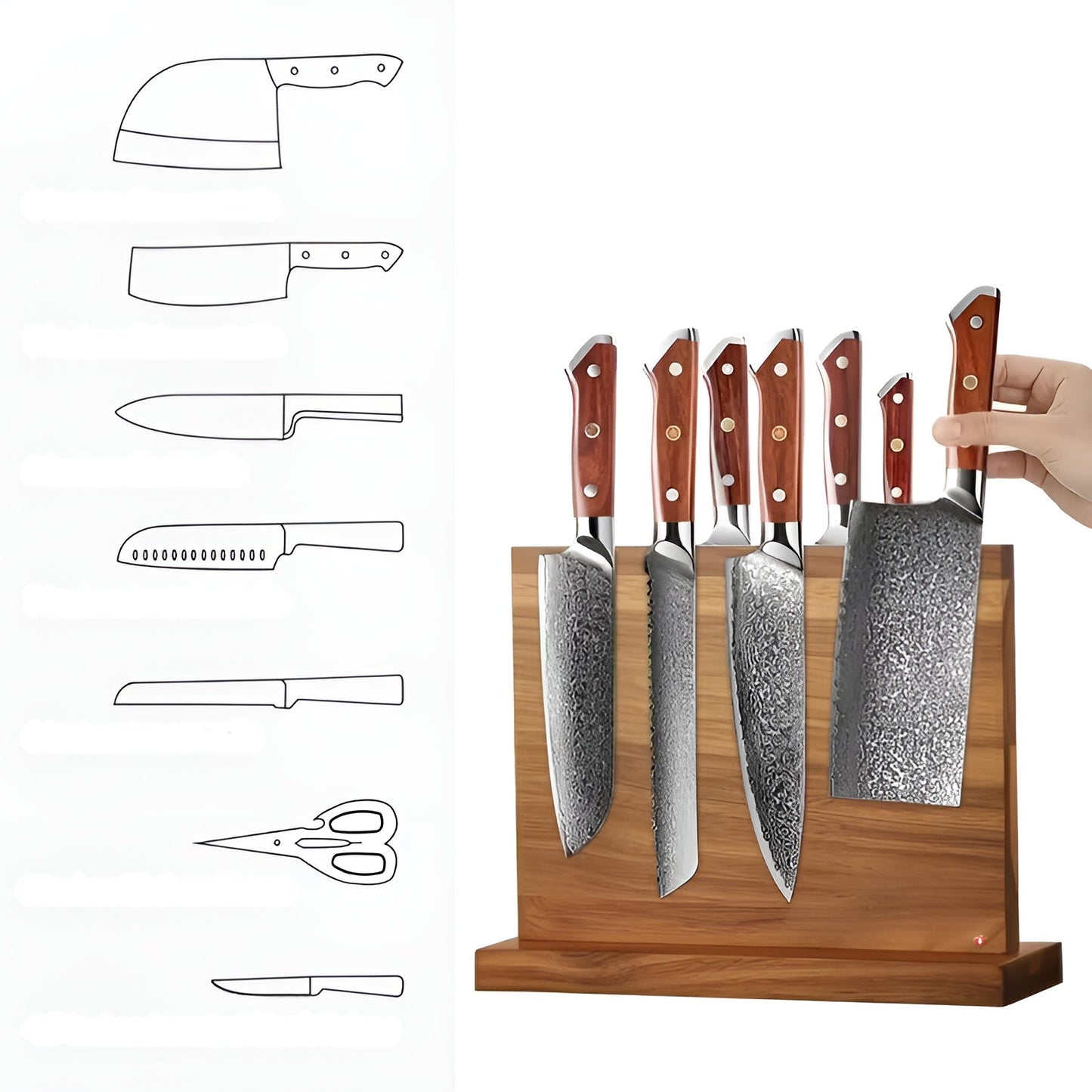 Magnetic Wooden Knife Holder Double Sided Kitchen Organizer
