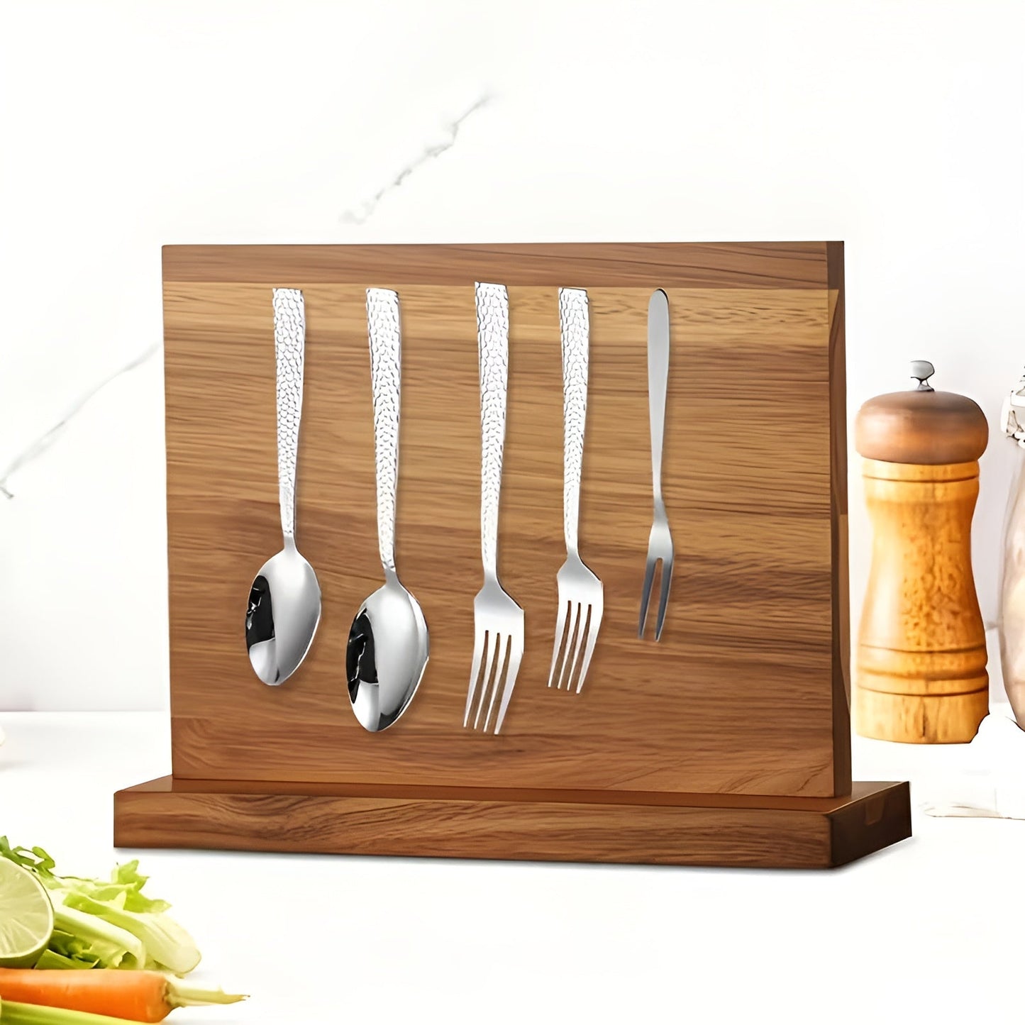 Magnetic Wooden Knife Holder Double Sided Kitchen Organizer