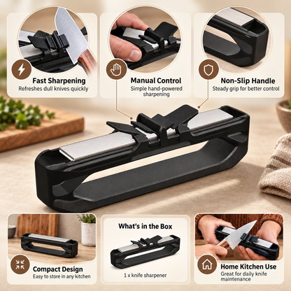 Manual Kitchen Knife Sharpener with Non-Slip Handle and Compact Design