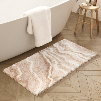 Marble Pattern Plush Bath Mat Non Slip Absorbent Bathroom Rug