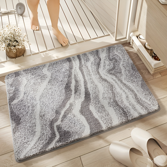 Marble Pattern Plush Bath Mat Non Slip Absorbent Bathroom Rug