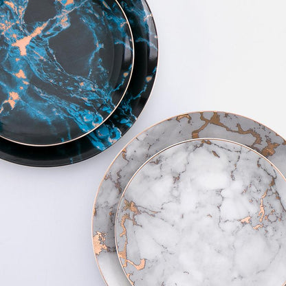 Marble Porcelain Dinner Plates Gold Rim Dessert Steak Plates