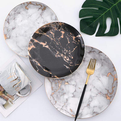 Marble Porcelain Dinner Plates Gold Rim Dessert Steak Plates