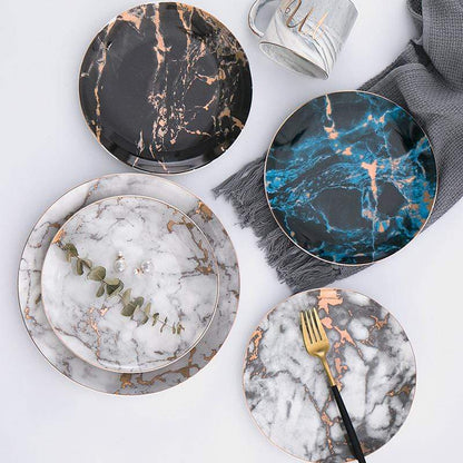 Marble Porcelain Dinner Plates Gold Rim Dessert Steak Plates