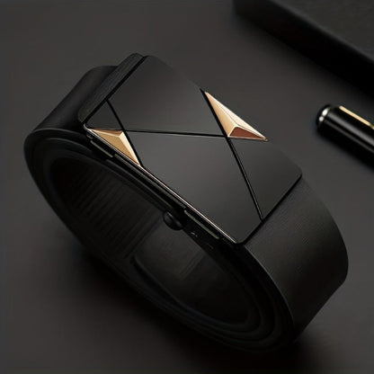 Men's Adjustable Leather Belt with Automatic Buckle