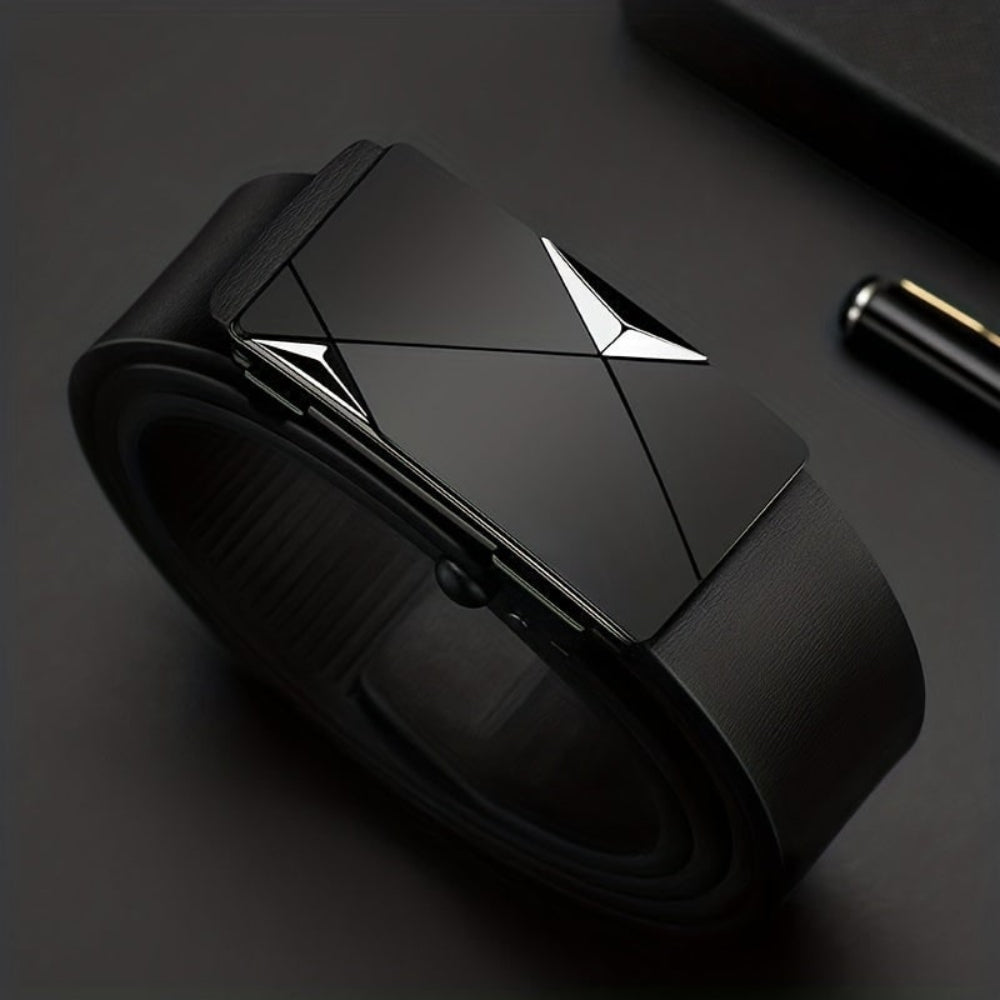 Men's Adjustable Leather Belt with Automatic Buckle