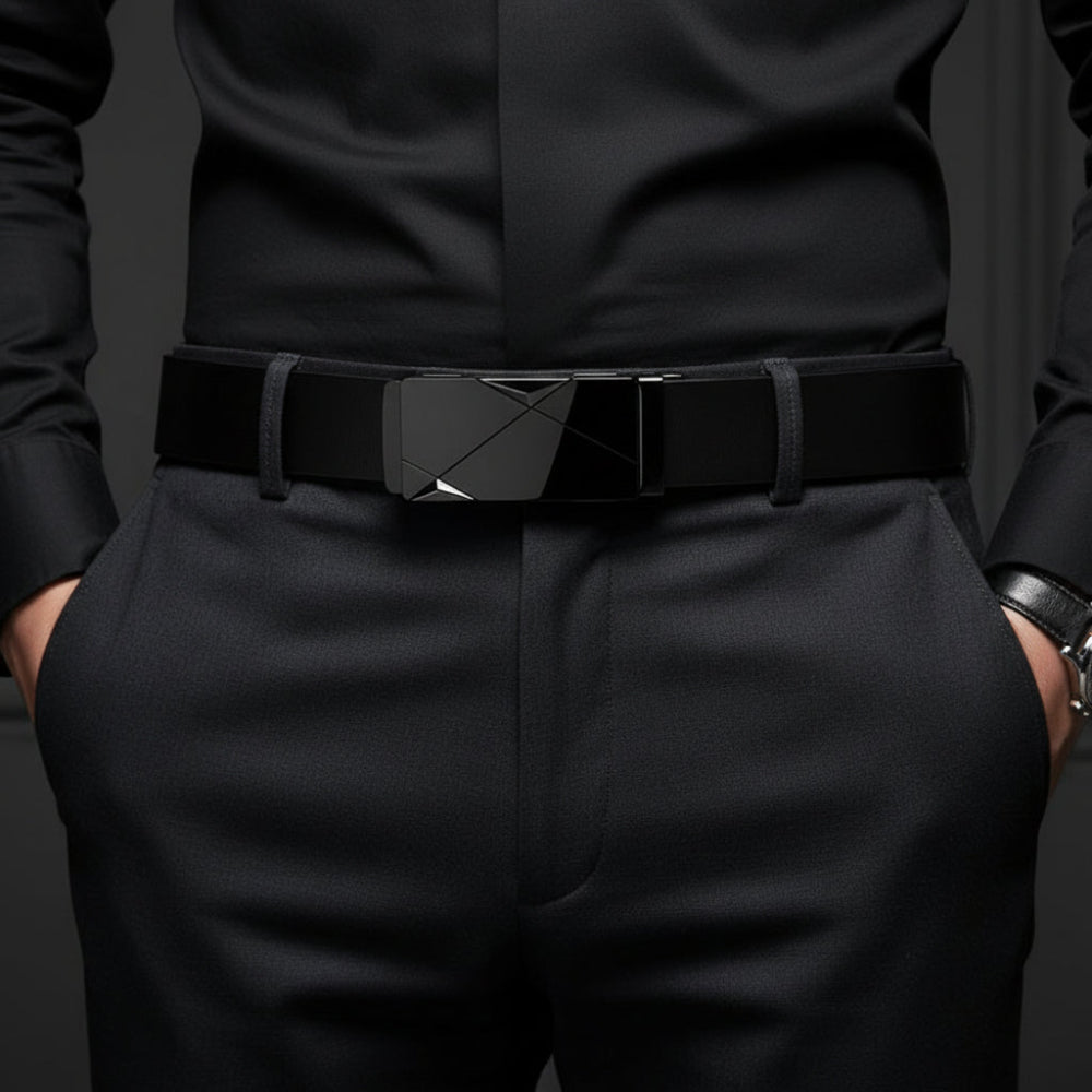 Men's Adjustable Leather Belt with Automatic Buckle