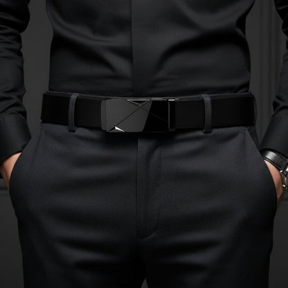 Men's Adjustable Leather Belt with Automatic Buckle