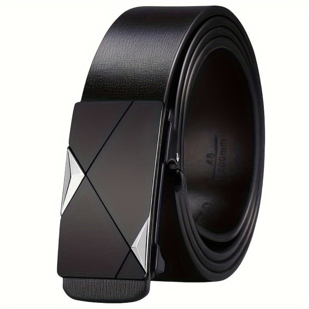 Men's Adjustable Leather Belt with Automatic Buckle