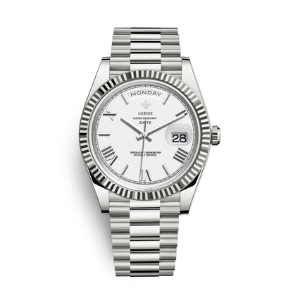 Mens Automatic Watch Day Date Mechanical Stainless Steel Wristwatch