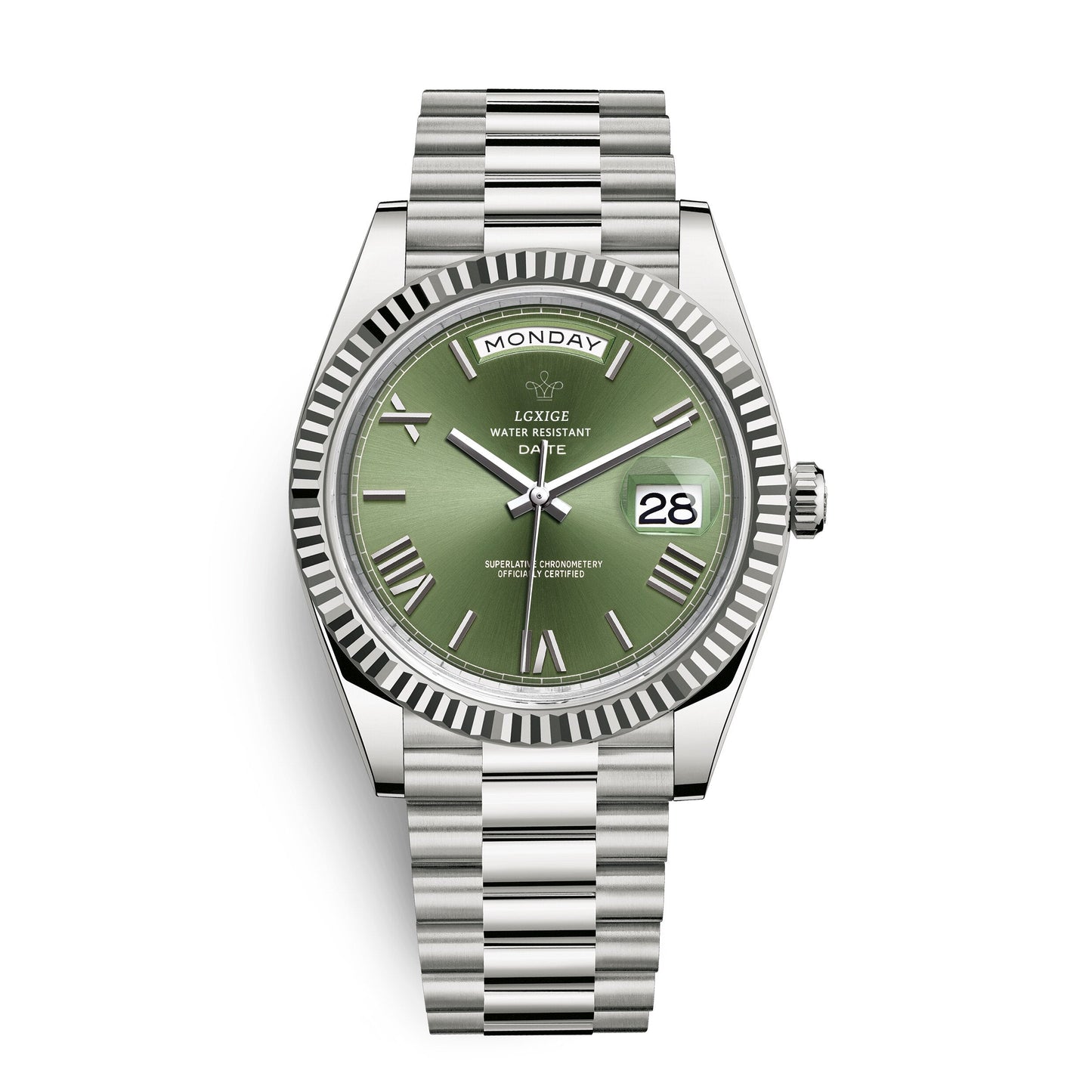 Mens Automatic Watch Day Date Mechanical Stainless Steel Wristwatch