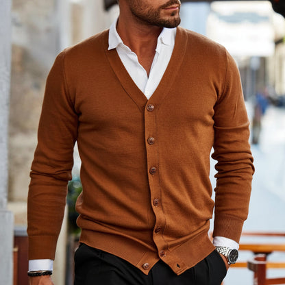 Men's Button Front Knitted Cardigan Sweater with Shawl Collar