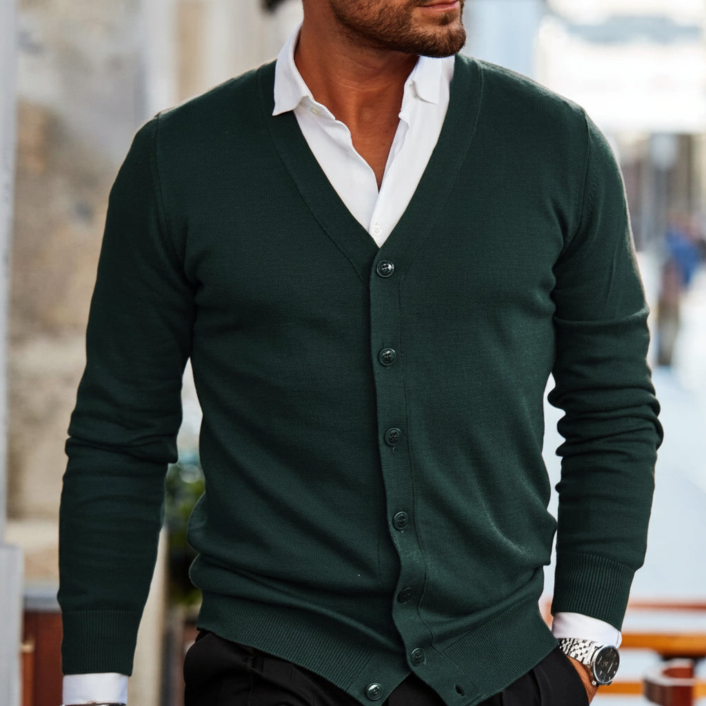 Men's Button Front Knitted Cardigan Sweater with Shawl Collar