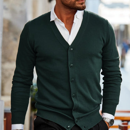 Men's Button Front Knitted Cardigan Sweater with Shawl Collar