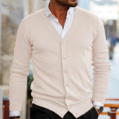 Men's Button Front Knitted Cardigan Sweater with Shawl Collar