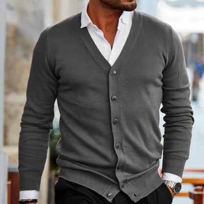 Men's Button Front Knitted Cardigan Sweater with Shawl Collar