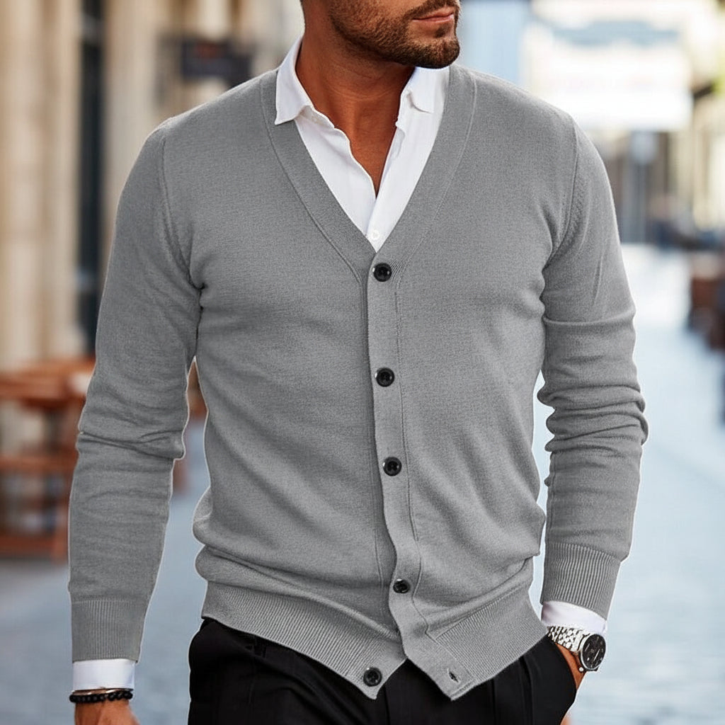 Men's Button Front Knitted Cardigan Sweater with Shawl Collar