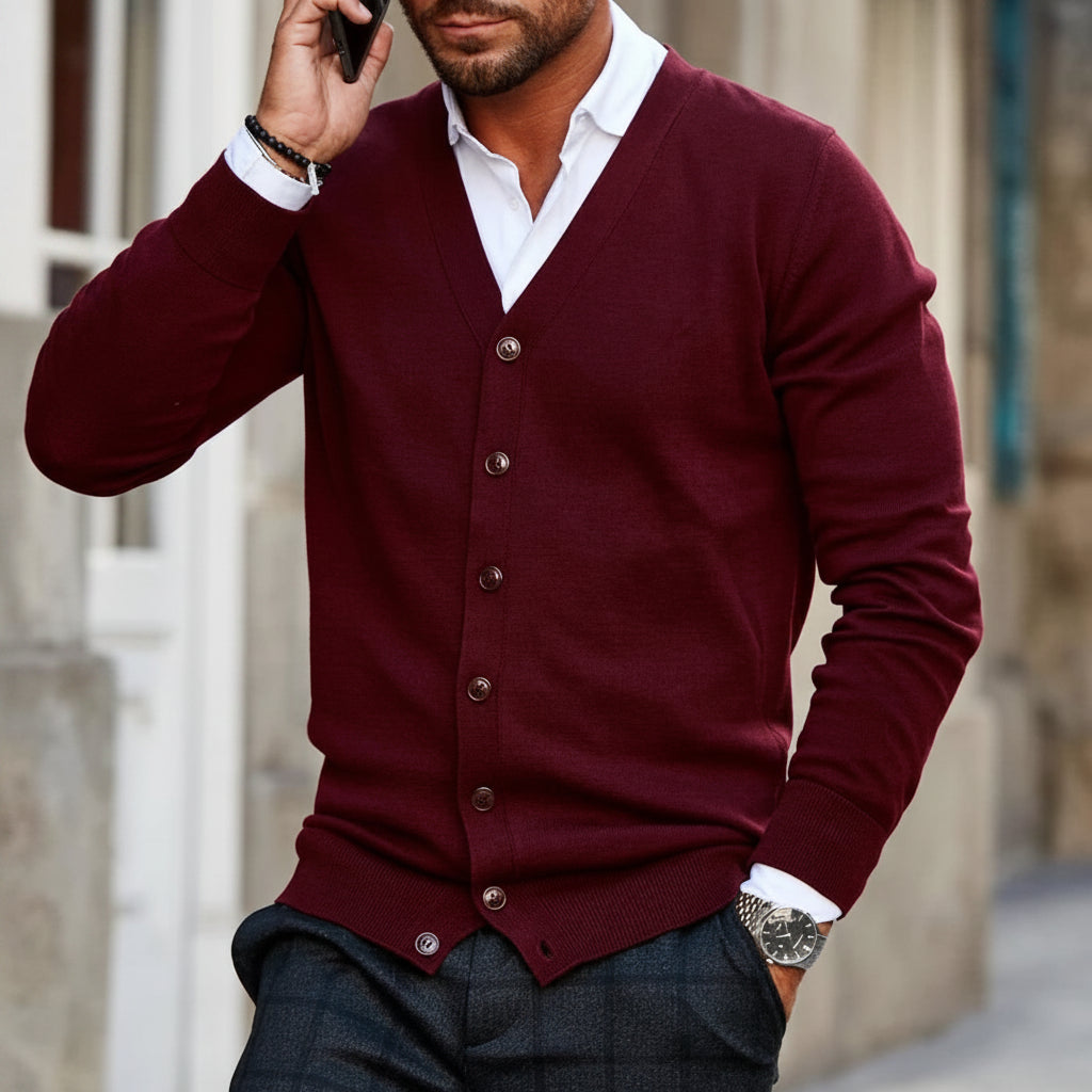 Men's Button Front Knitted Cardigan Sweater with Shawl Collar