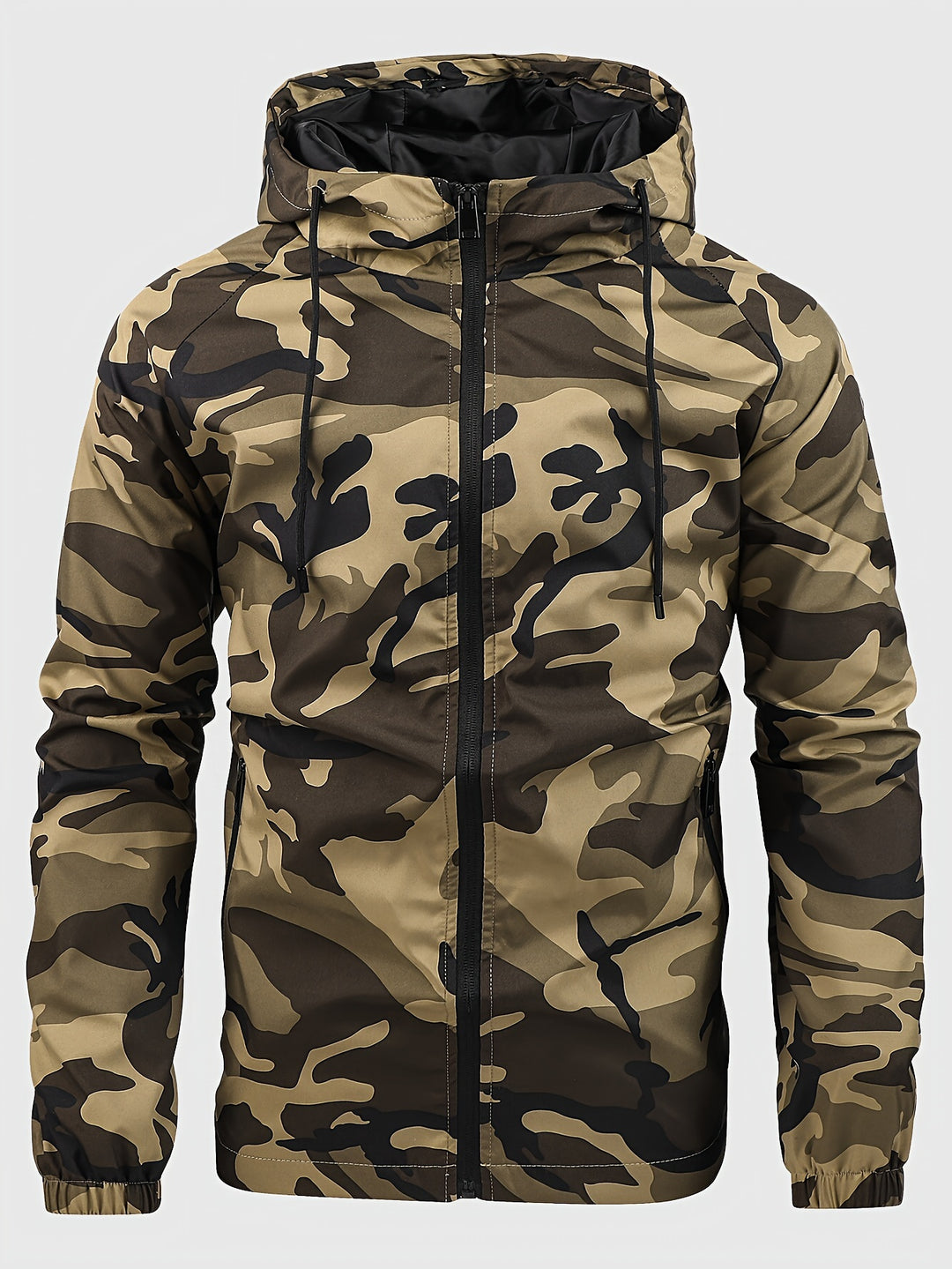 Mens Camouflage Windbreaker Hooded Outdoor Casual Jacket