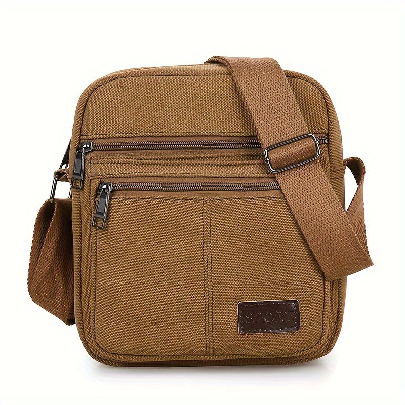 Mens Canvas Shoulder Bag Multi Pocket Casual Crossbody Bag
