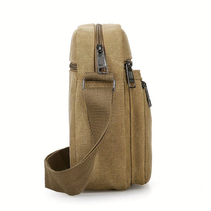 Mens Canvas Shoulder Bag Multi Pocket Casual Crossbody Bag
