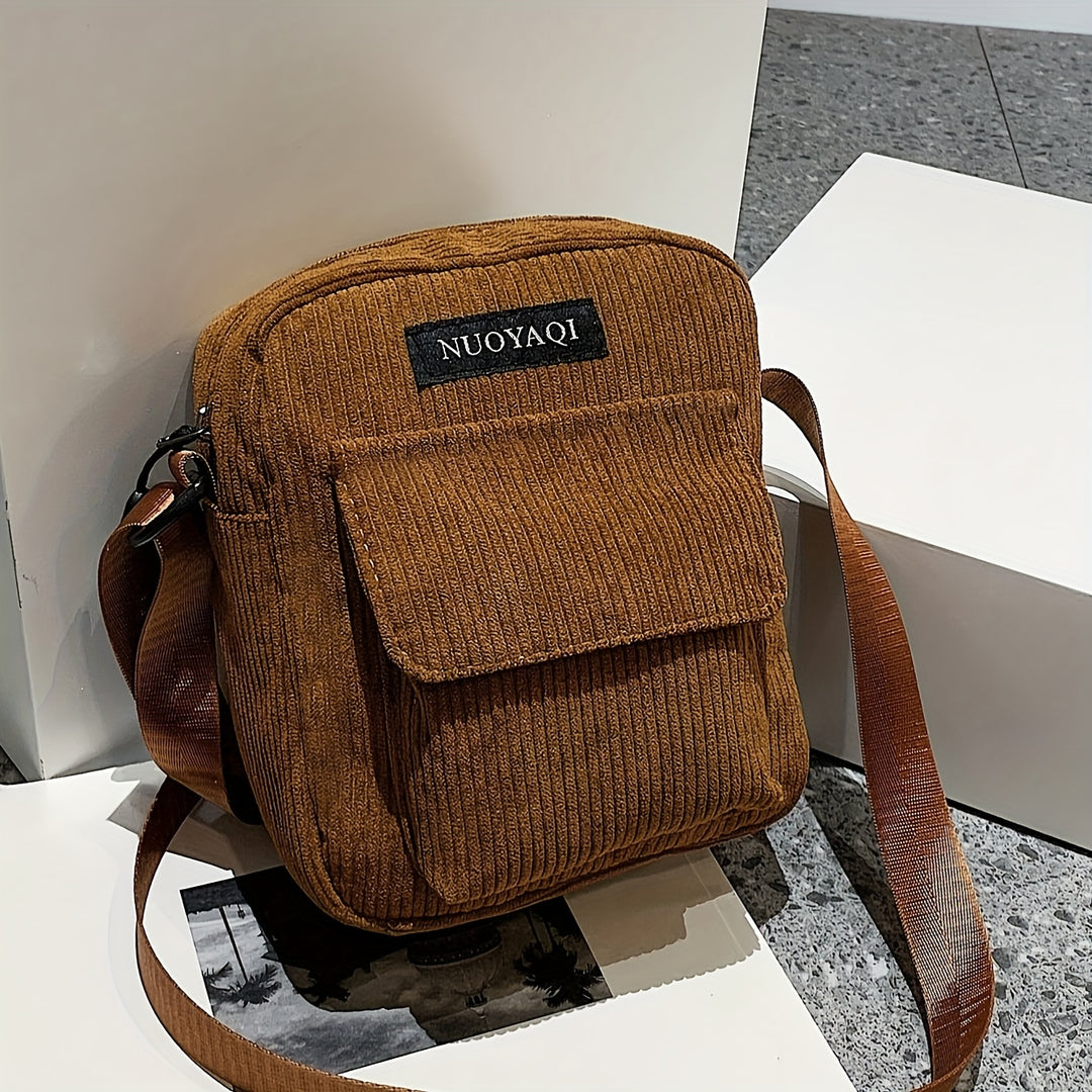 Mens Corduroy Crossbody Bag Multi Pocket Casual Shoulder Bag
