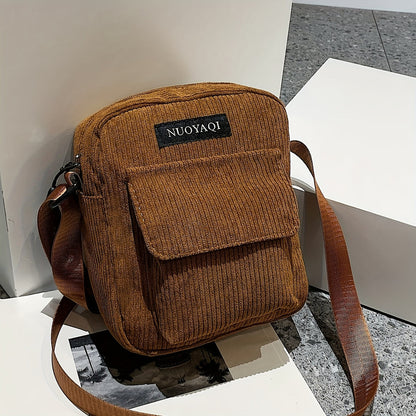 Mens Corduroy Crossbody Bag Multi Pocket Casual Shoulder Bag