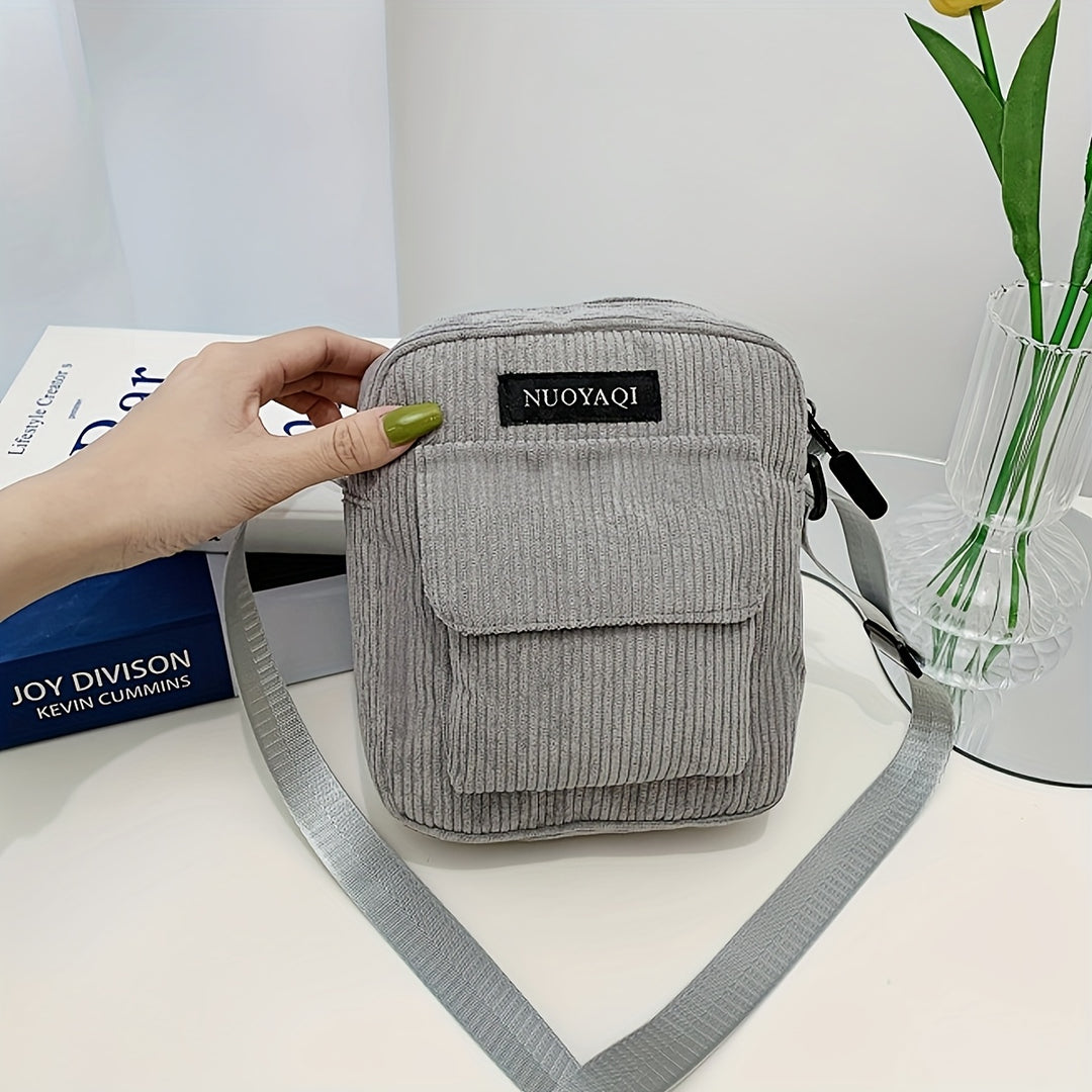 Mens Corduroy Crossbody Bag Multi Pocket Casual Shoulder Bag