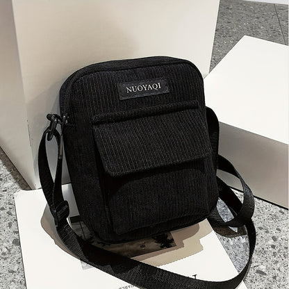 Mens Corduroy Crossbody Bag Multi Pocket Casual Shoulder Bag