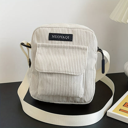 Mens Corduroy Crossbody Bag Multi Pocket Casual Shoulder Bag