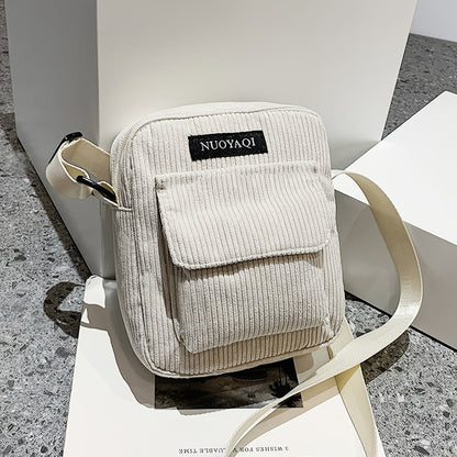 Mens Corduroy Crossbody Bag Multi Pocket Casual Shoulder Bag
