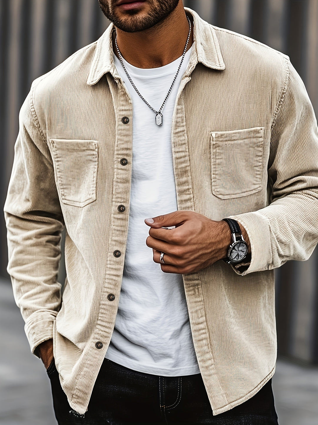 Mens Corduroy Shirt Jacket Casual Button Up Overshirt