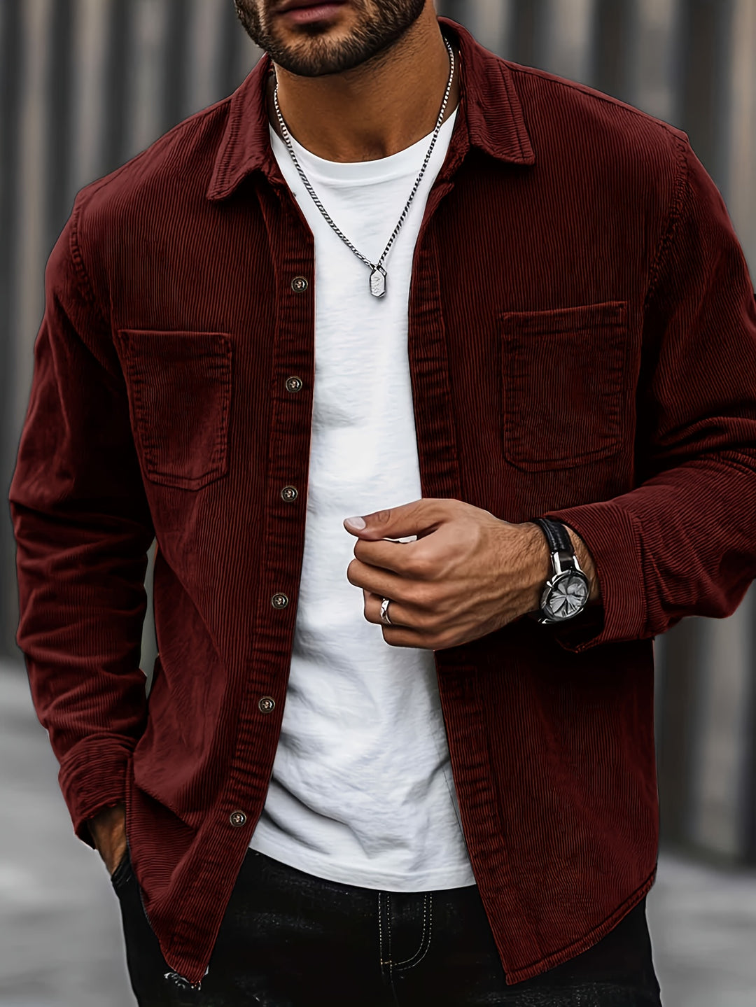 Mens Corduroy Shirt Jacket Casual Button Up Overshirt