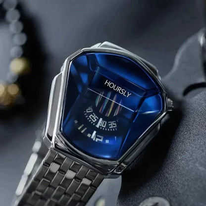 Mens Digital Quartz Watch Stainless Steel Strap Oval Case