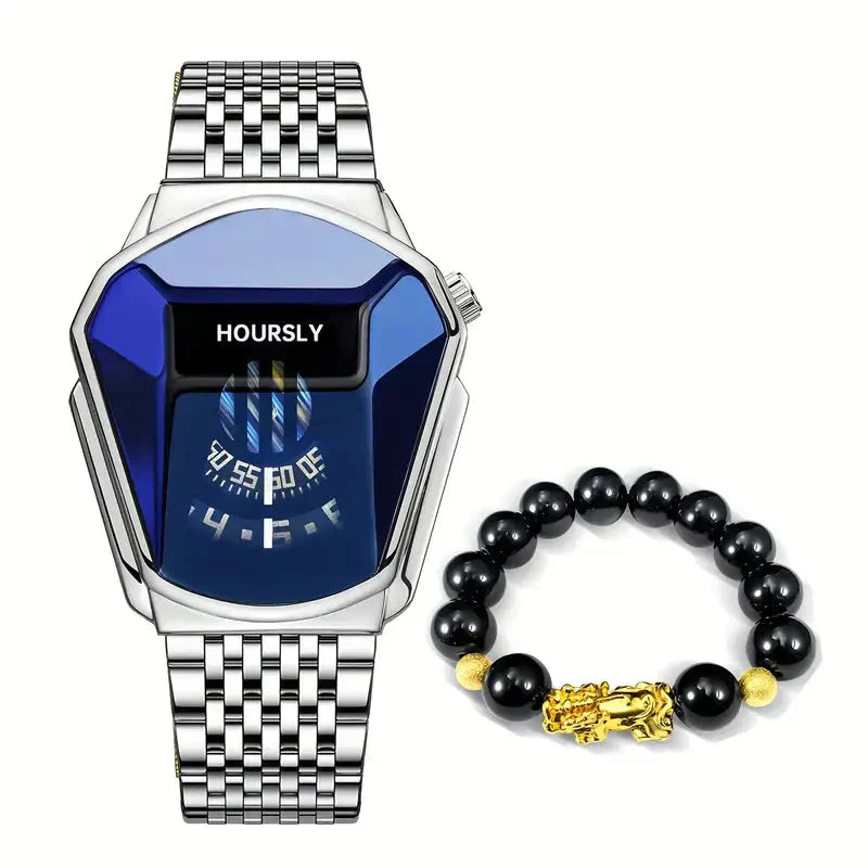 Mens Digital Quartz Watch Stainless Steel Strap Oval Case