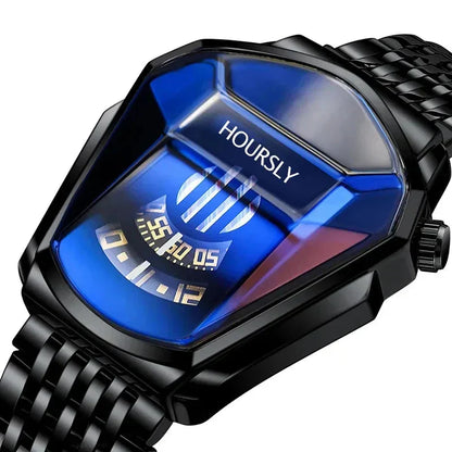 Mens Digital Quartz Watch Stainless Steel Strap Oval Case